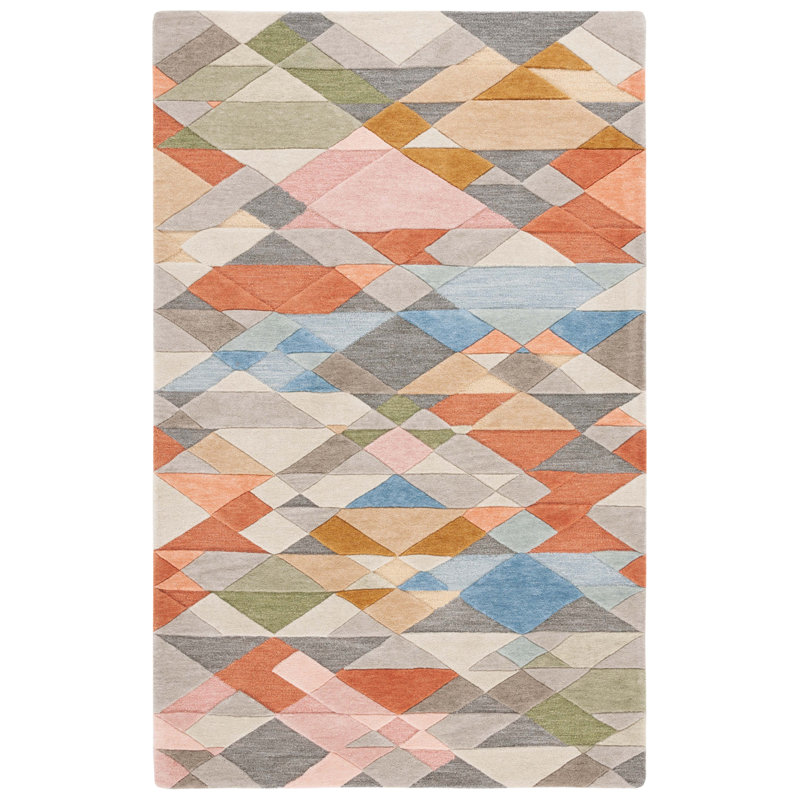 Tapis géométrique en laine / coton touffeté à la main Rodeo Drive, Rectangle 8 po x 10 po