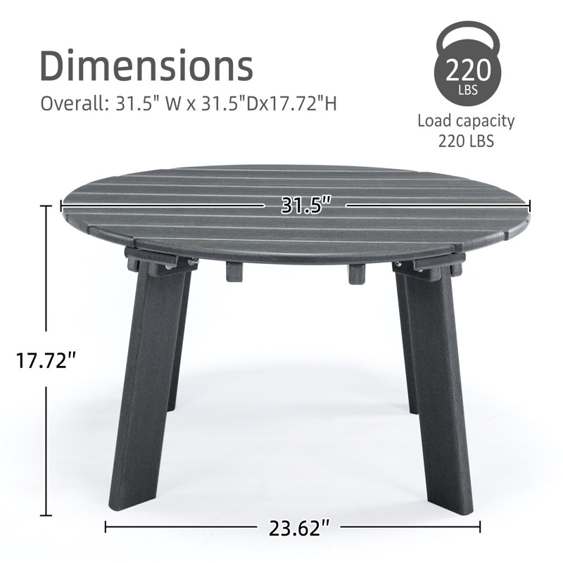 HDPE Round Coffee Table With Slatted Top, Gray