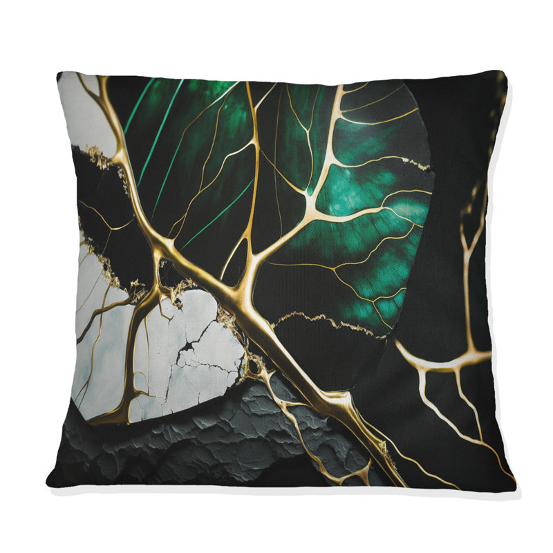 Coussin décoratif à motif abstrait en marbre Abstract Geode Gold II