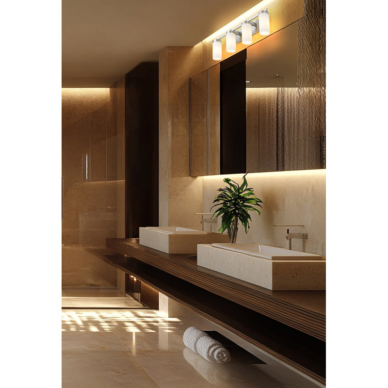 Coiffeuse Danica, H 9 po x l 29,5 po x P 5,5 po, Nickel brossé, Quatre lumières