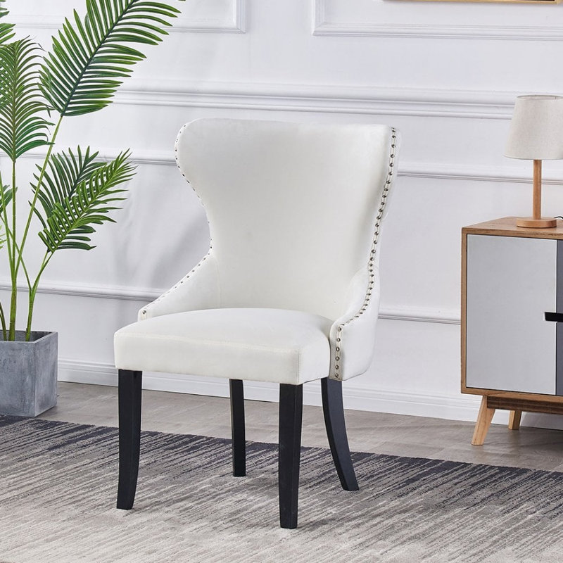 Caesar Velvet Dining Chair - Ergonomic Upholstered Curved Back with Solid Wooden Legs - Modern Side Chair for Living Room Dining Room