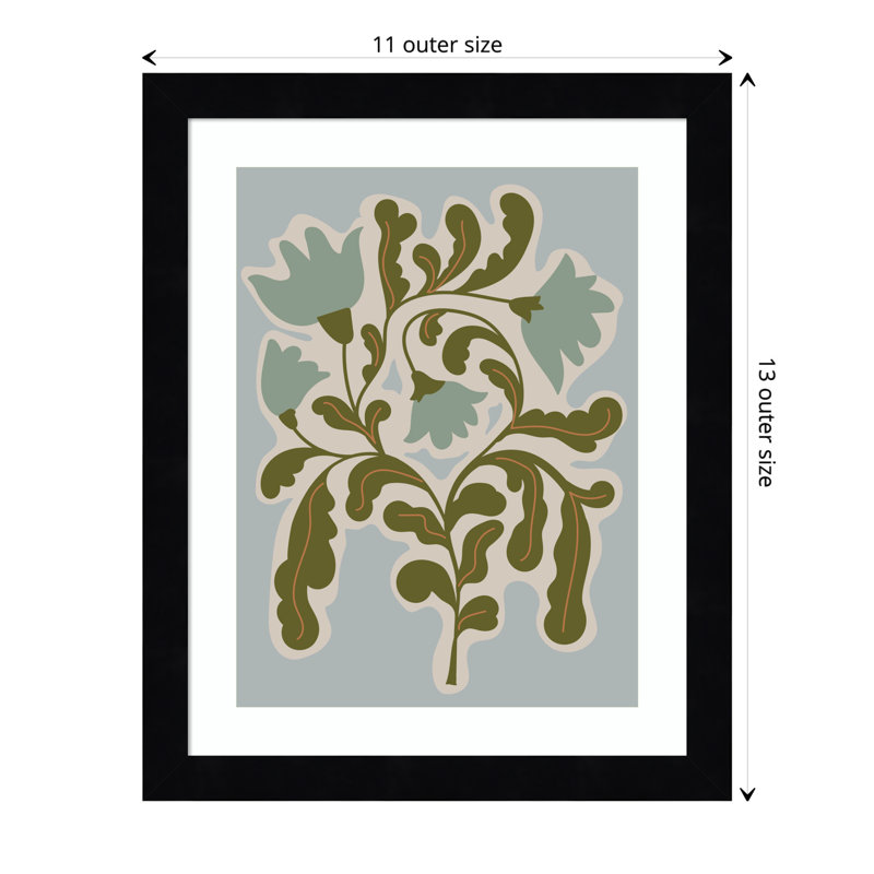 Expressive Abstract House Plant Playful Blue Framed On Paper by The Creative Bunch Studio Print, 13" H x 11" W x 1" D, Black