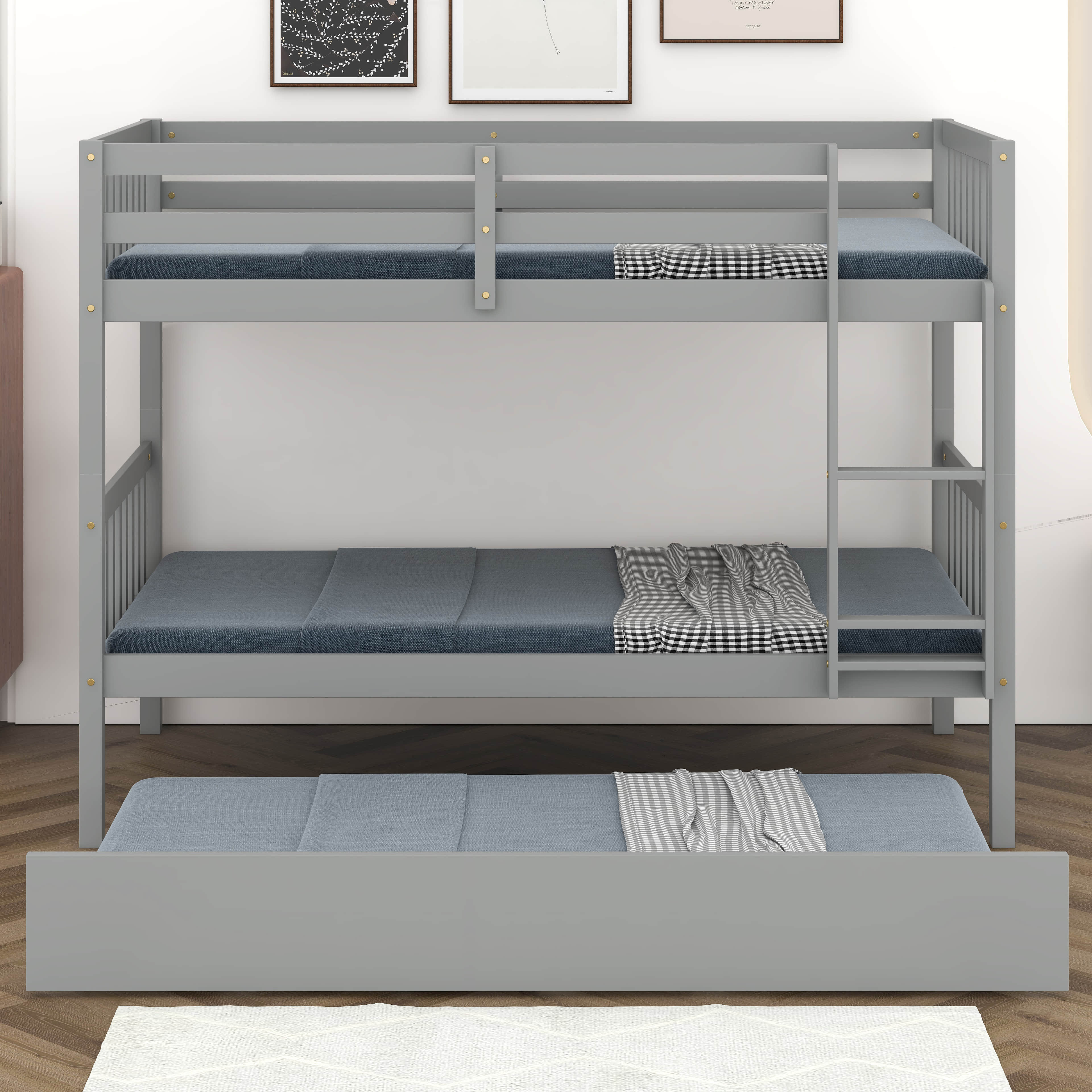 Harriet Bee Twin Over Twin Rubber Wood Bunk Bed With Trundle | Wayfair