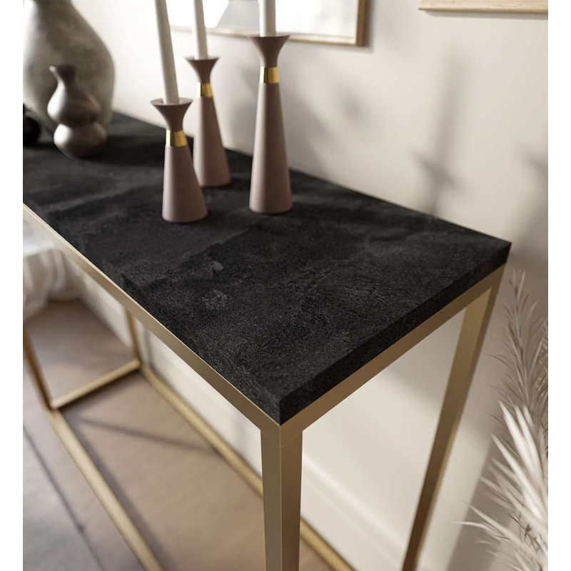 Burmaster Console Table, 80cm H x 80cm W x 30cm D, Dark Concrete, Matt gold