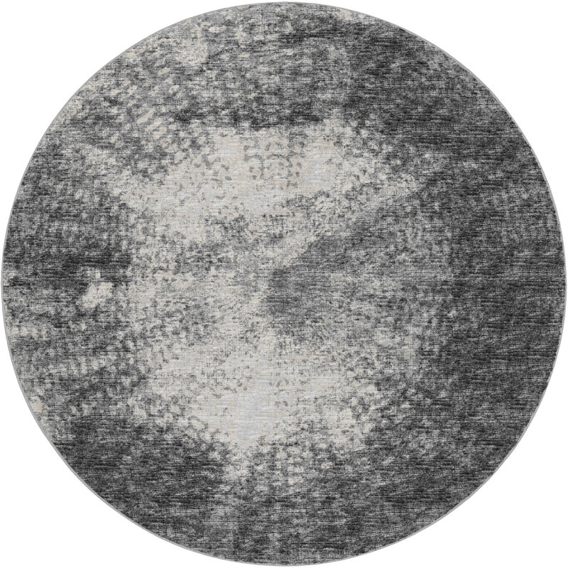 Premium Machine Washable Dream Shag Abstract Rug, 8' Round, Black