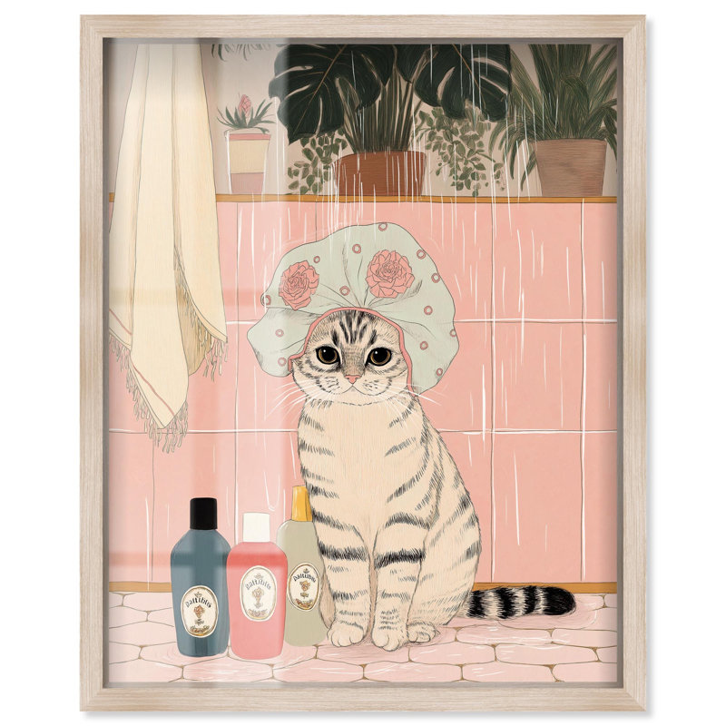«Shower Cat II» par Art Remedy, H 31 po x l 25 po, Crème