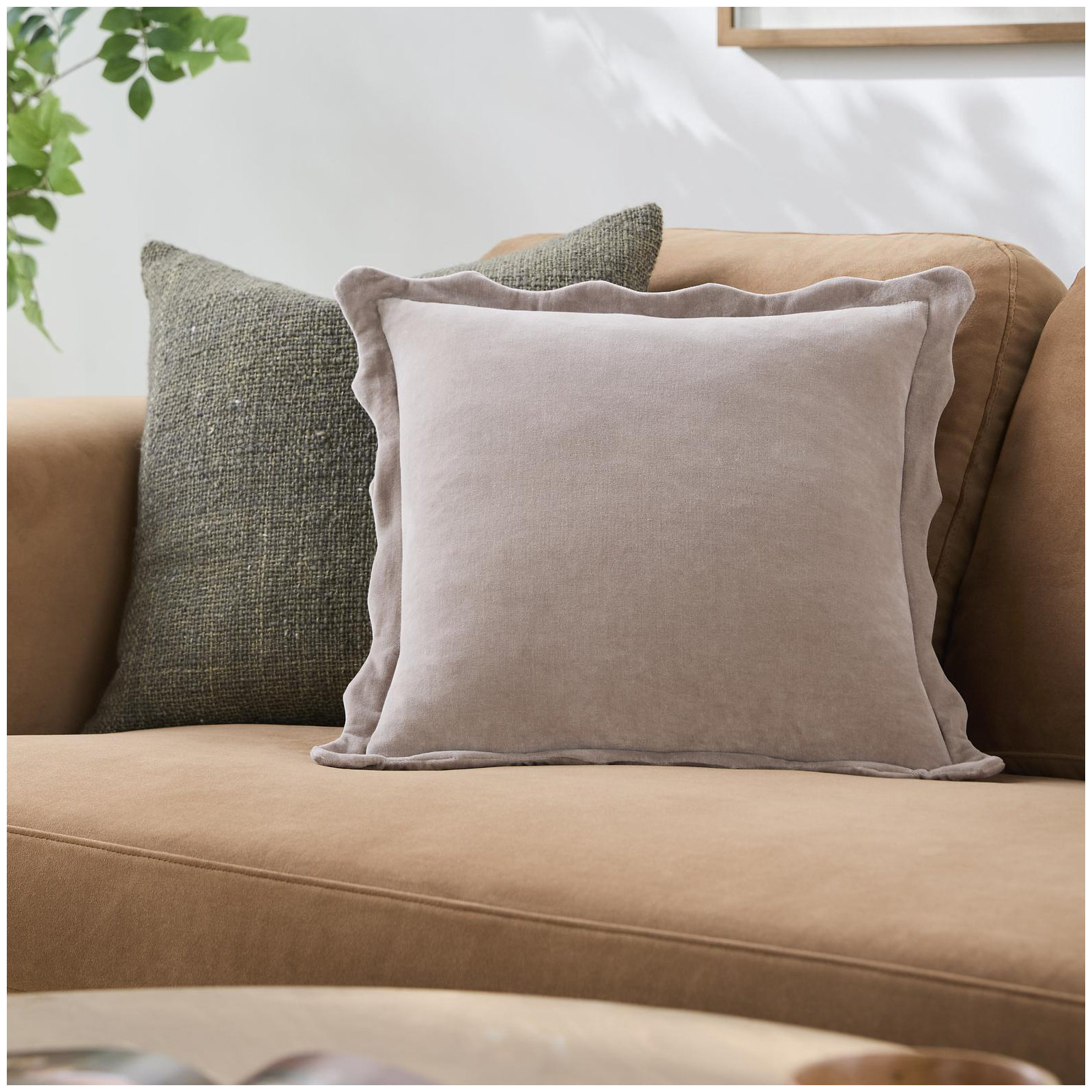Collier Scalloped Edges Cotton Throw Pillow, 22"H x 22"W, Polyester, Mauve