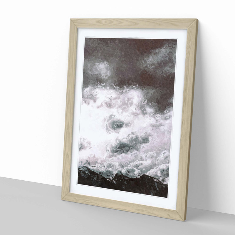 Cloudy Mountain - Picture Frame Painting, 36cm H x 27cm W x 2cm D, Oak Framed