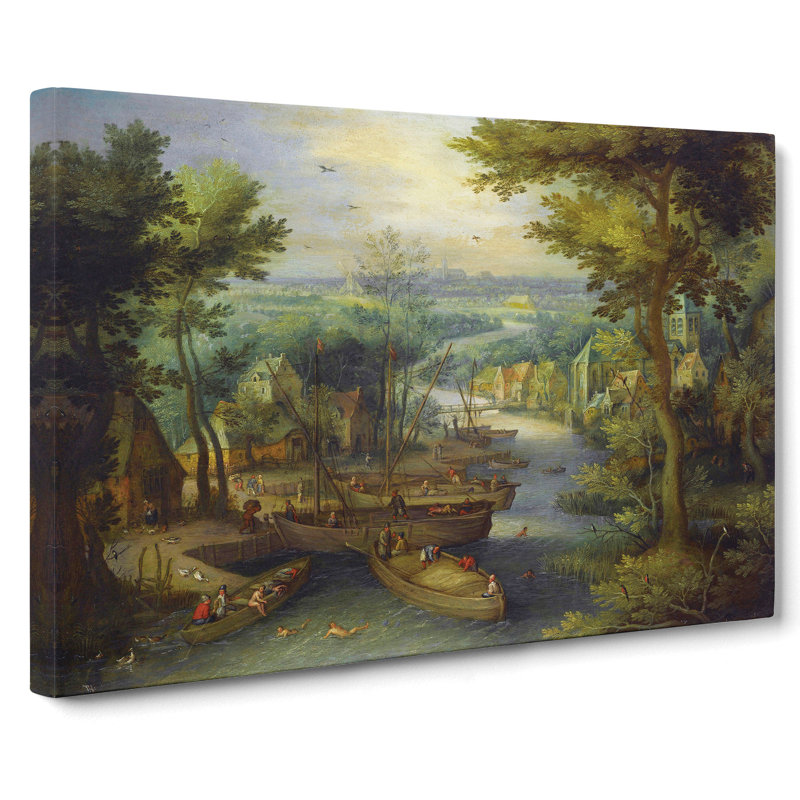 River Landscape by Pieter Bruegel The Elder - Wrapped Canvas Painting, 50cm H x 76cm W x 3cm D