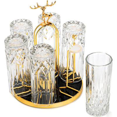 Rotating Cup Drying Rack Stand, 6 Cups Drinking Glass Holder, Non-Slip Steel Mug Drainer Organizer, Glass Cup Stand With Silicone Protective Hooks, Tumbler Dryer Tree For Kitchen, Countertop