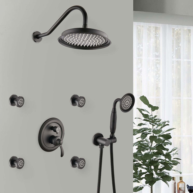 Complete Shower System with Rough in-Valve, Matte Black