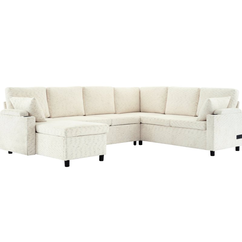 Beige avec lit escamotable et accoudoirs avec espace de chargement et espace de rangement intégré, Beige