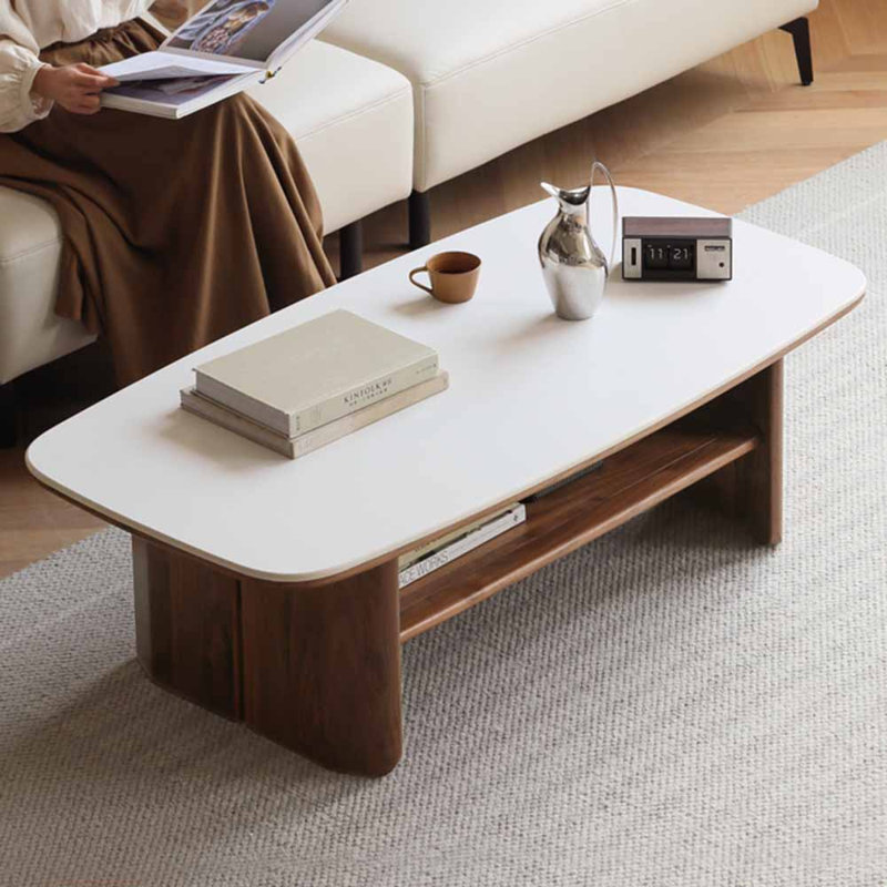 Table à thé en bois massif, Blanc, H 15,75 po x L 43,31 po x l 21,65 po