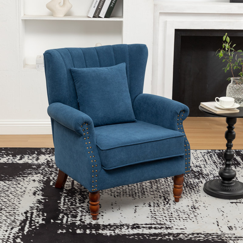 Antwanae 29" Wide Armchair with Wingback, Royal Blue Velvet