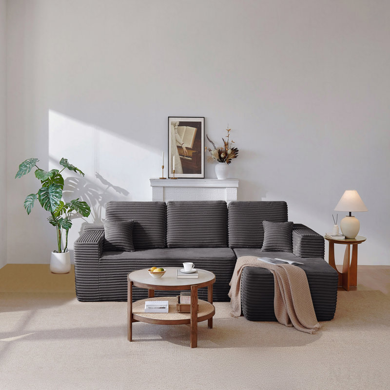 Cloud Sectional Sofa With L-Shape Chaise And Side Pockets , Modern Modular Design, Deep Seating, Upholstered Couch For Living Room/Bedroom, No Assembly Required , Grey,Right