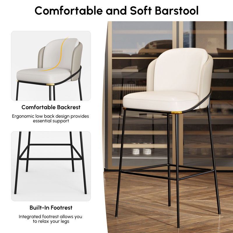 Modern Bar Stools,Breakfast Bar Stools Upholstered PU Leather Kitchen Bar Stools with Metal Footrest