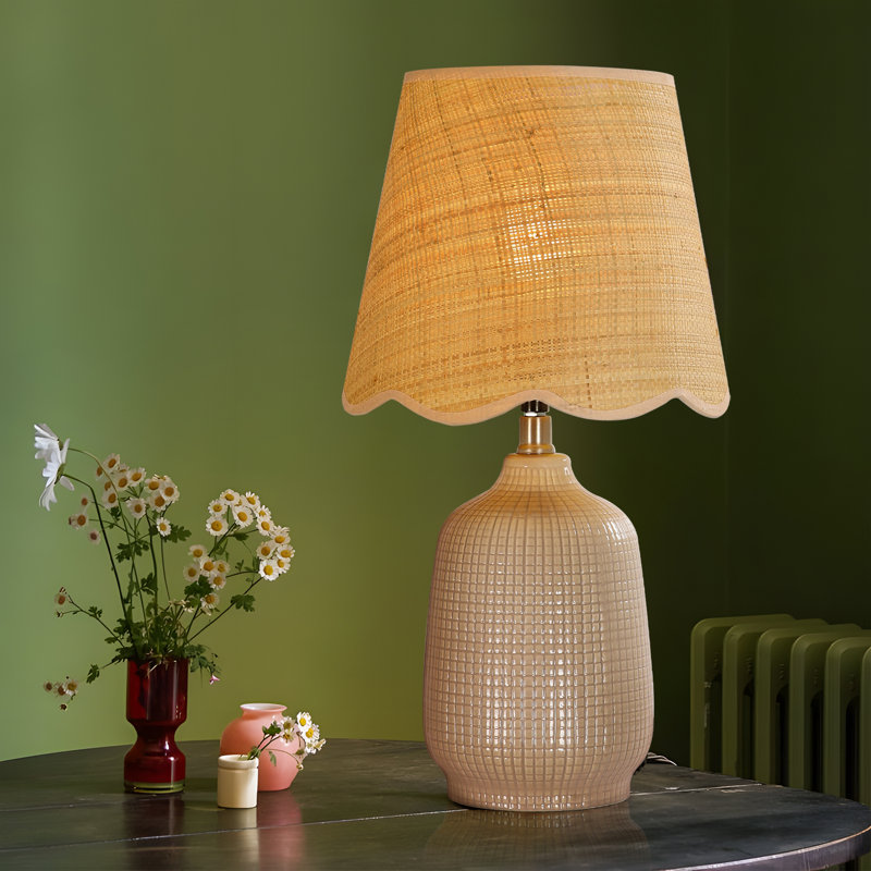 Ceramic Table Lamp with Scallop Shade, Gray