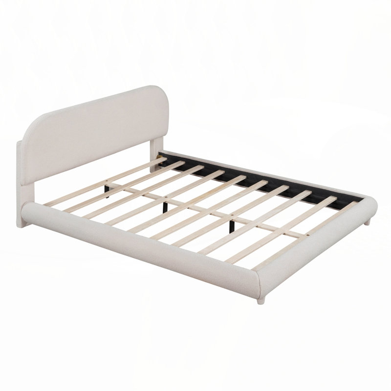 Lit plateforme tapissier Teddy, Beige, Grand