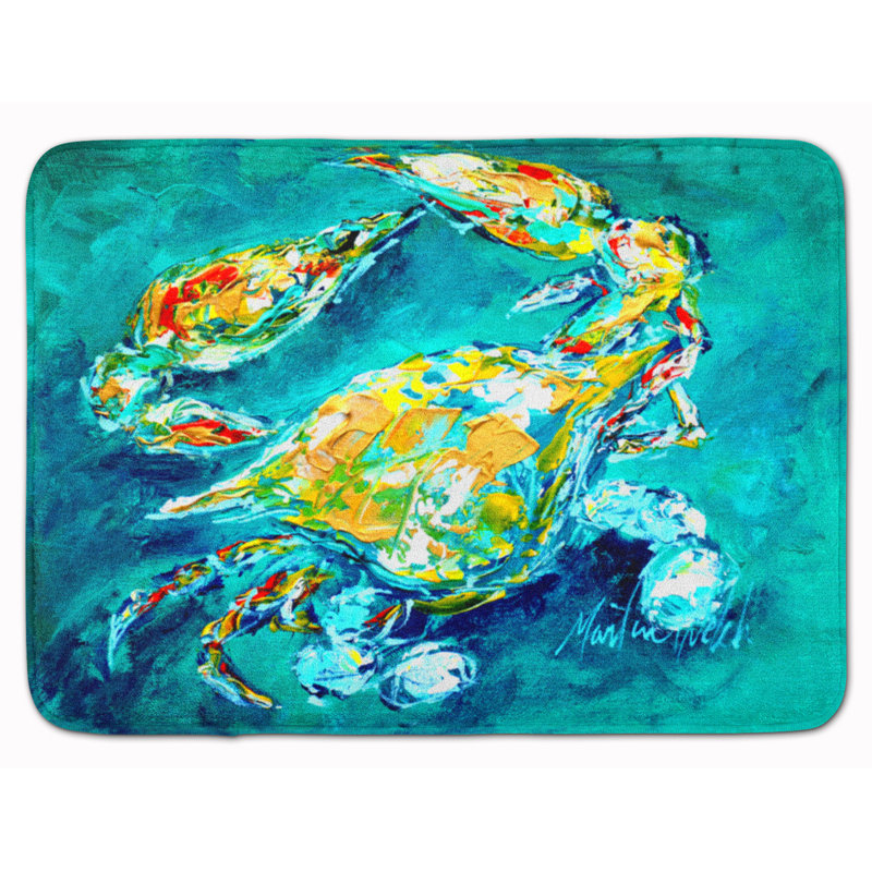 Tapis pour salle de bain en microfibre Crab By Chance, Bleu aqua