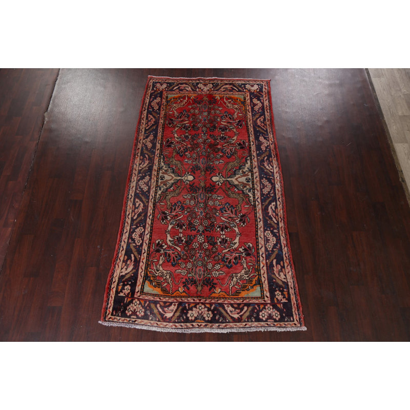 Tapis rouge en laine noué à la main de conception unique 5 pi 0 po x 9 pi 4 po Necati