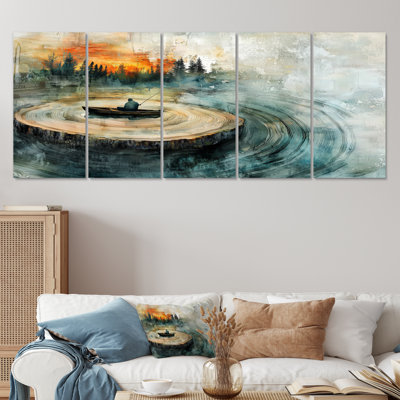 Pêche, tranquillité en bois, diapositive, paysage II - Art mural de pêche en bateau - Art mural moderne