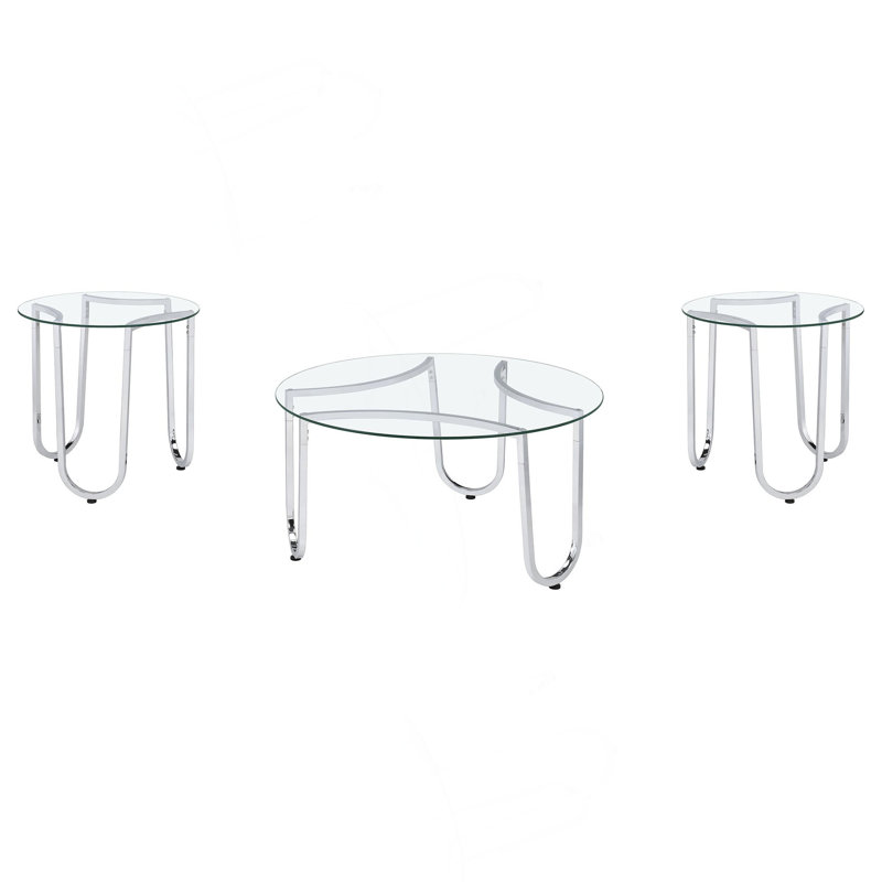 Dutton Chrome 3-piece Round Coffee Table Set