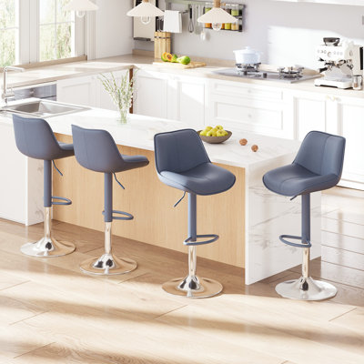 Modern Upholstered Faux Leather Swivel Adjustable Height Bar Stools Bar Stools with Footrest (Set of 4)