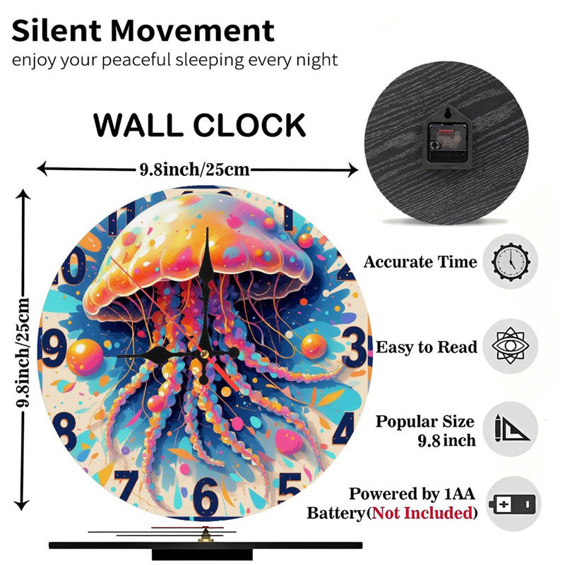 Horloge murale en bois 10 po, mouvement silencieux, à piles (piles AA non incluses), décor artistique, parfait pour les décorations
