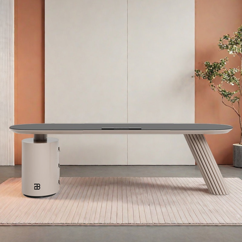 Bureau en granite avec bureau simple, Crème, crème, H 29,53 po x l 78,74 po x P 27,56 po
