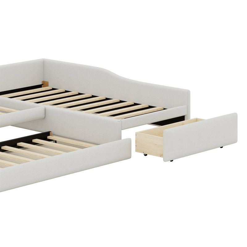 Lit de jour double rembourré avec lit gigogne et tiroir, Beige