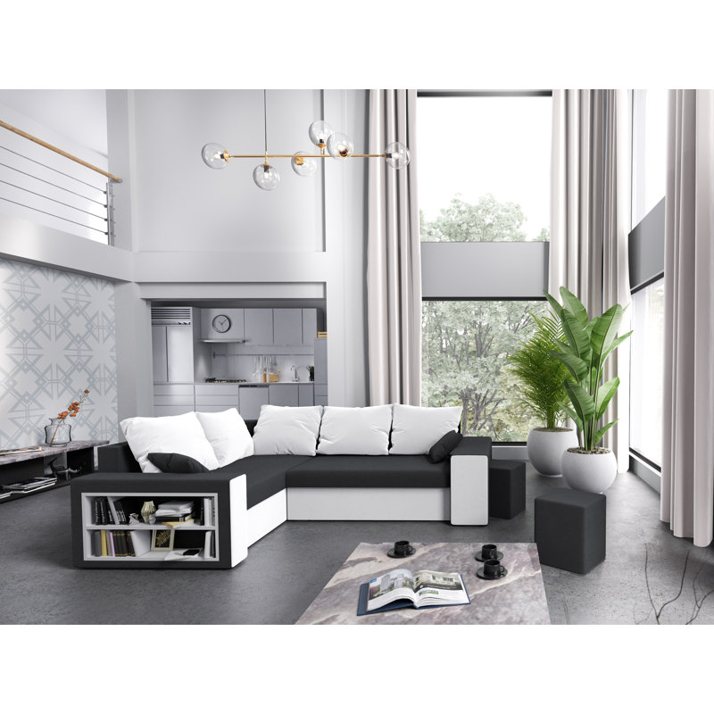 Azruddin 3 Seater Corner Sectional, Gray/White - Microfaza27/Microfaza31, Left -sided