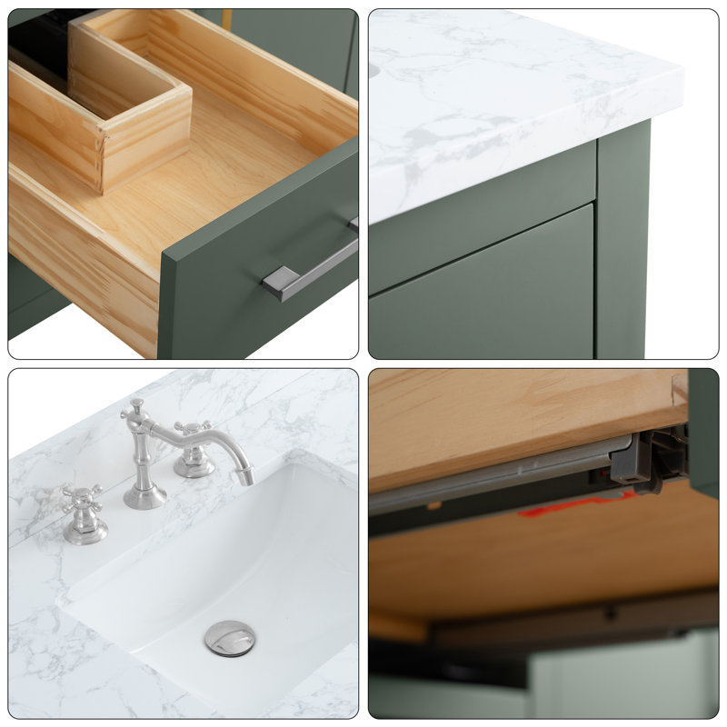 Chambery 60" Single Sink Bathroom Vanity with Engineered Marble Top, Brushed Nickel, Vintage Green