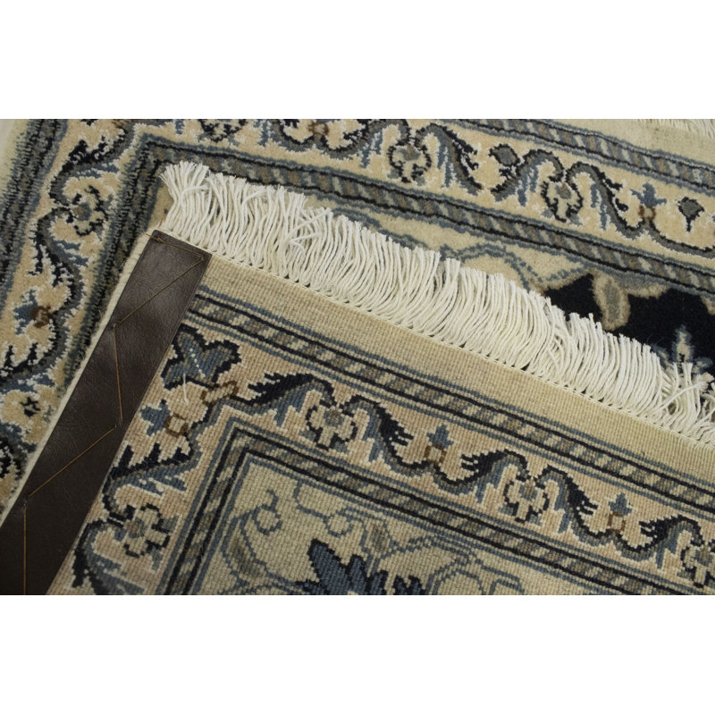 Tapis bleu / vert en laine noué à la main de conception unique 2 pi 10 po x 4 pi 6 po années 2000 Nekizia