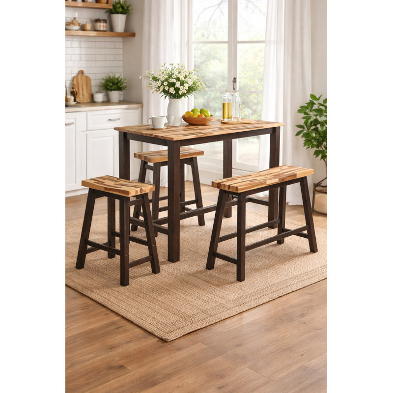 Colynn Counter Height Rubberwood Solid Wood Dining Set, Blended Espresso/Espresso, 3