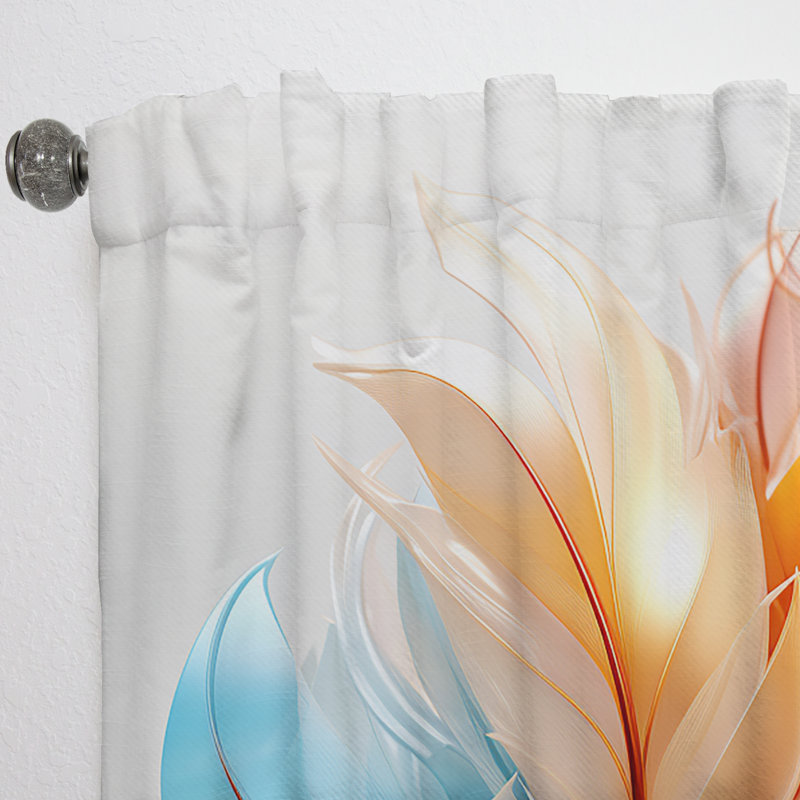 Rideau en velours animaux orange et turquoise I - Fractal Boho Feather, L 52 po x L 84 po