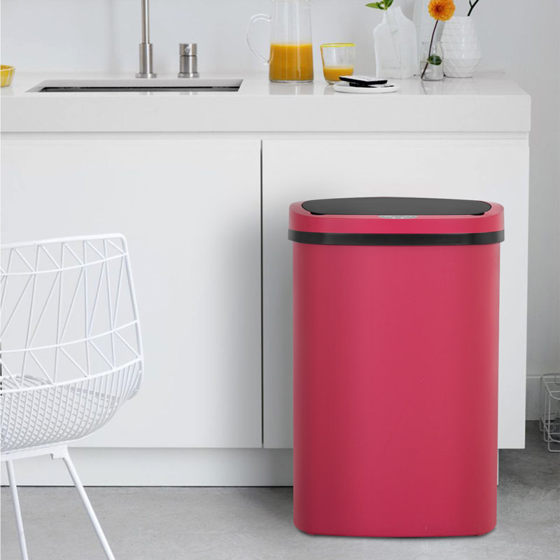 Black Plastic Touchless 13-Gallon Kitchen Trash Can Set