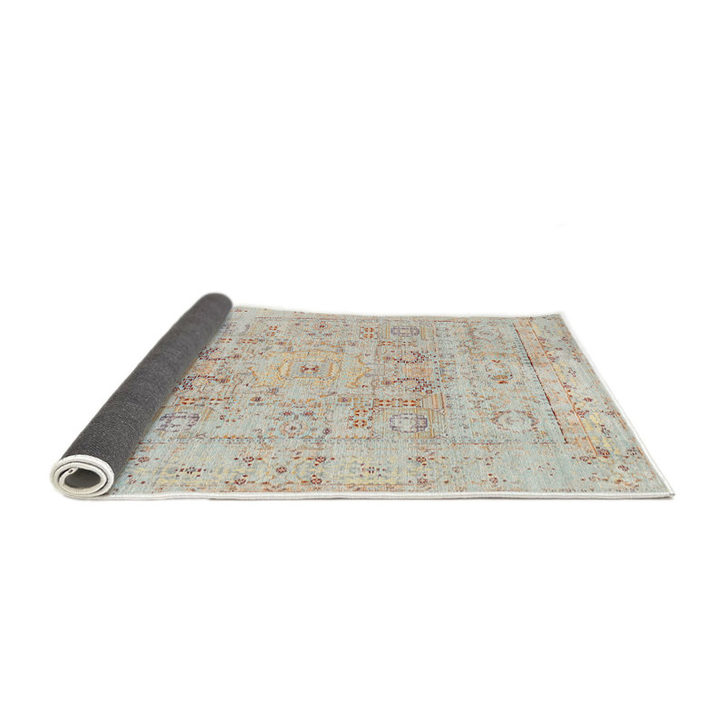 Gris de laine oriental/Tapis décoratif bleu, Rond 6 pi