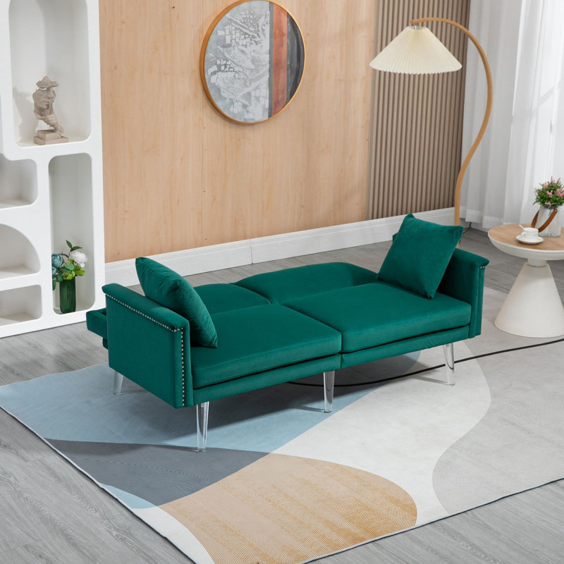 Canapé à accoudoirs carrés 64,57 po Ferrante, Velours vert