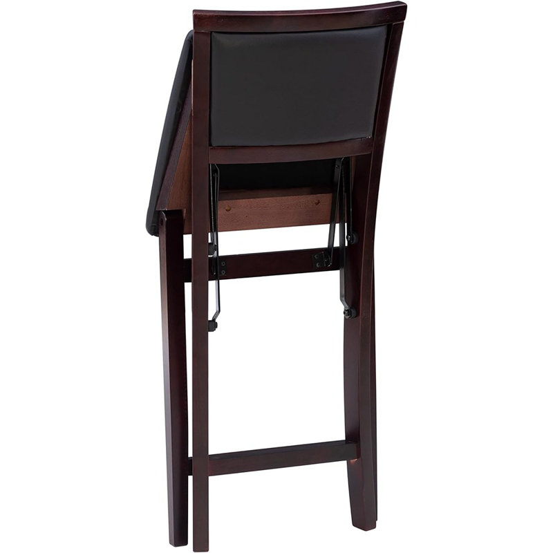Phaedra Foldable Counter / Bar Stool with Upholstered Seat & Back, Espresso  Faux Leather, Counter Stool (24" Seat Height)