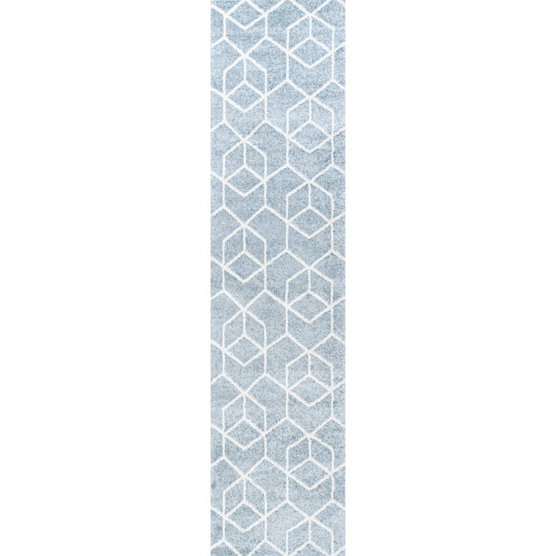 Tapis bleu clair / blanc Mashawna, Tapis de couloir 2 pi x 8 pi