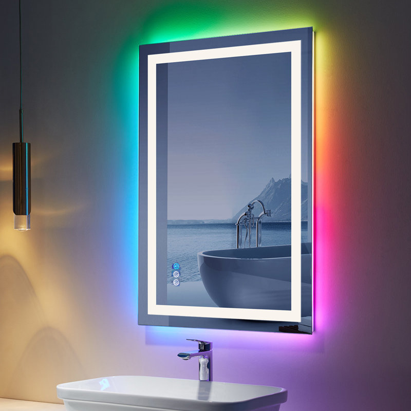  Wayfair Basics® UL Certified RGB Backlit & LED Frontlit Anti-Fog Tempered Glass Bathroom/Vanity Mirror, 36" x 24"