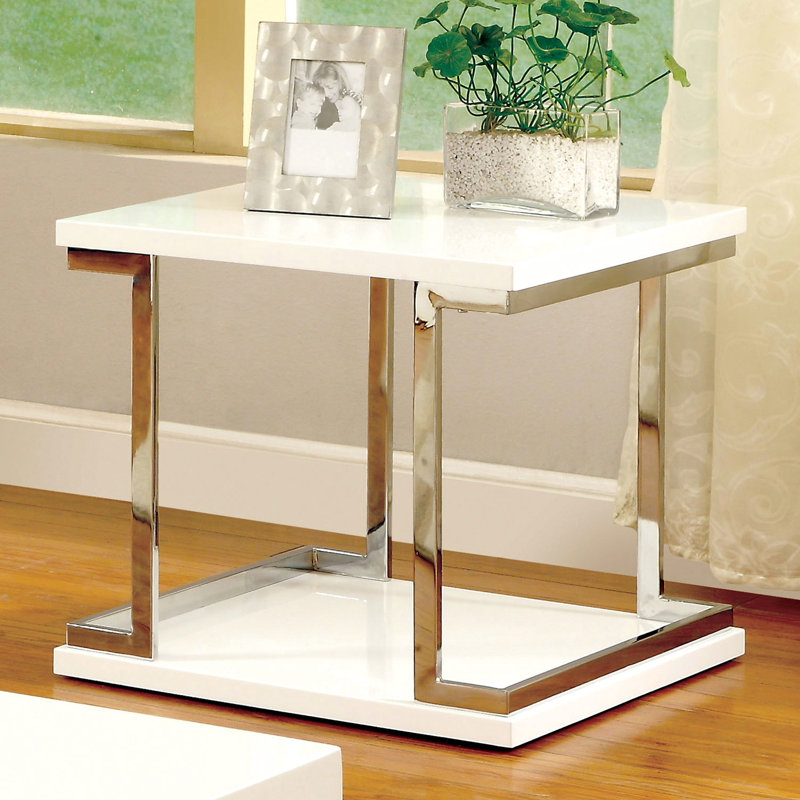Chic White End Table With Frame And Open Storage Shelf Contemporary Rectangular In