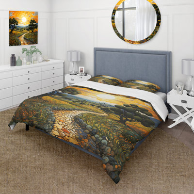 Ensemble de literie 4 pièces Landscape - Olive Grove dans la province avec taies et coussins décoratifs Vangogh