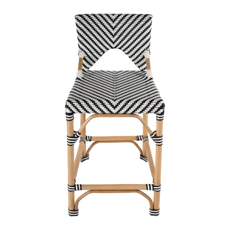 Creanly Rattan  Counter Stool, Black/White