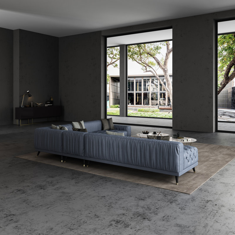 Modular Sectional, Gray Genuine Leather