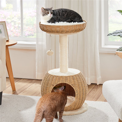 Emercyn 29.5'' H Rattan Cat Tree with Natural Sisal Scratching Post