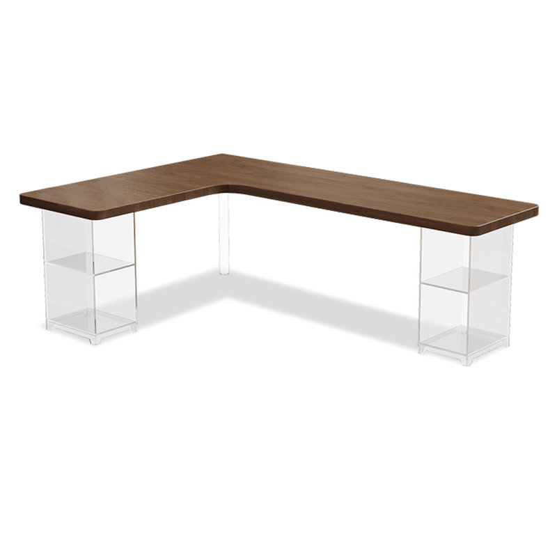 Bureau en L en bois massif avec base en acrylique, H 29,53 po x l 62,99 po x P 47,24 po
