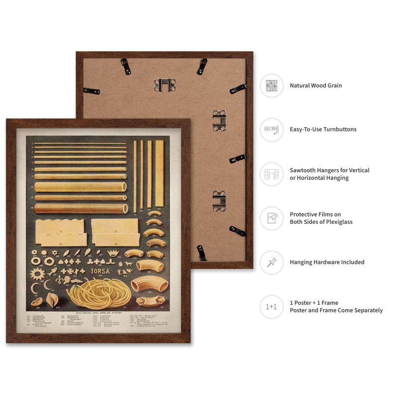 Variétés de pâtes, Poster, 24"H x 32"W, Brown Framed