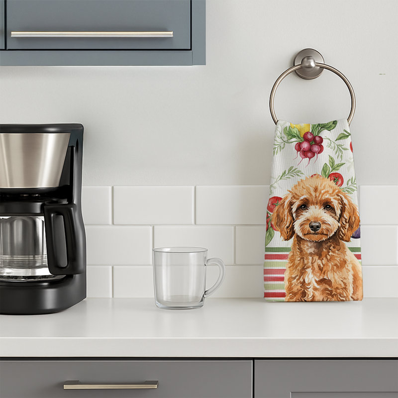 Miniature Apricot Poodle Vegetables Kitchen Towel, Miniature Apricot Poodle