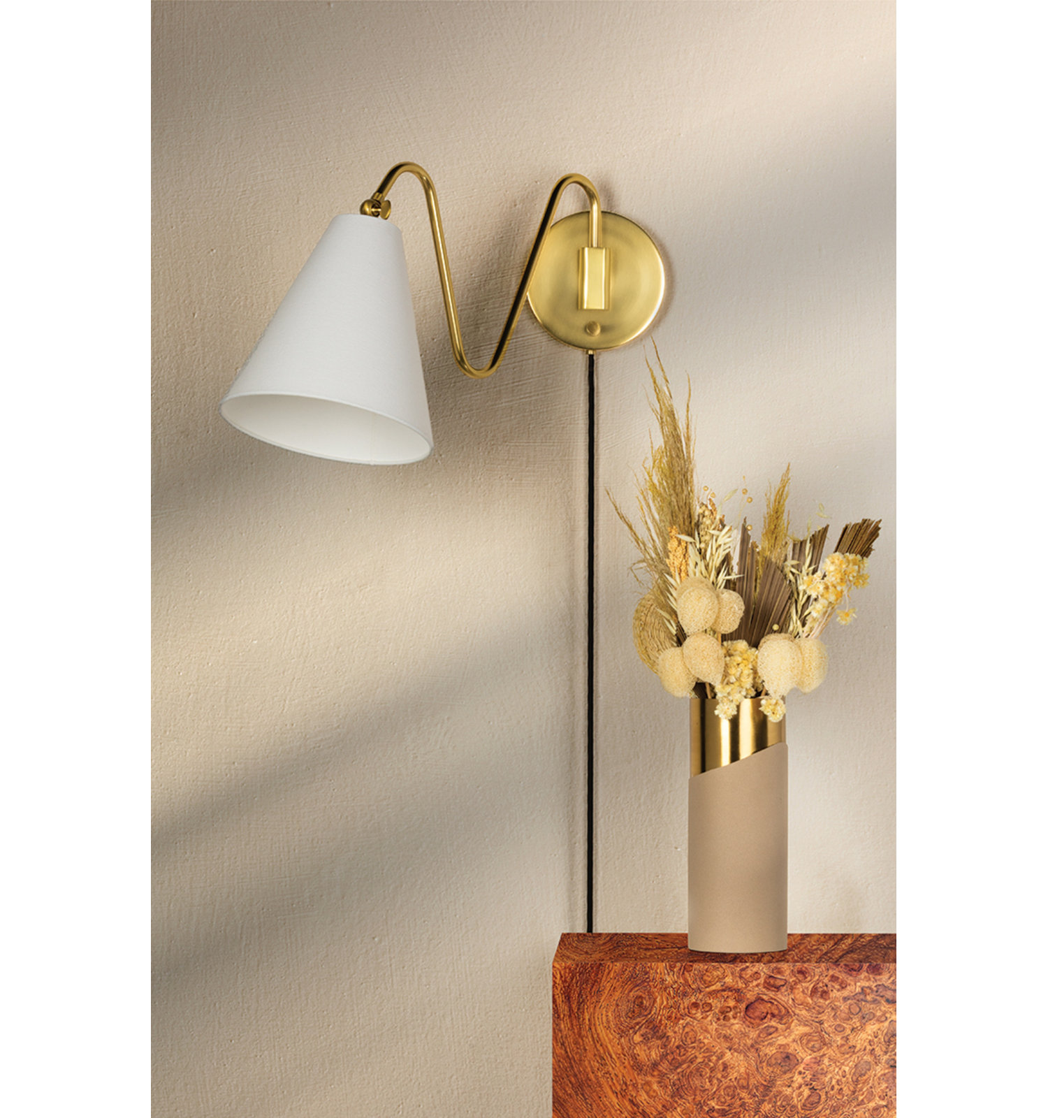 Single Light Swing Arm Sconce, Aged Brass